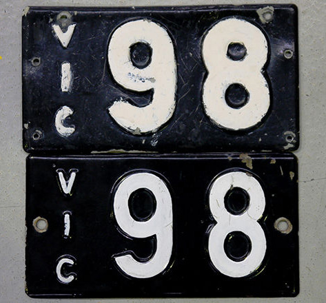 Vic 98 enamel number plates